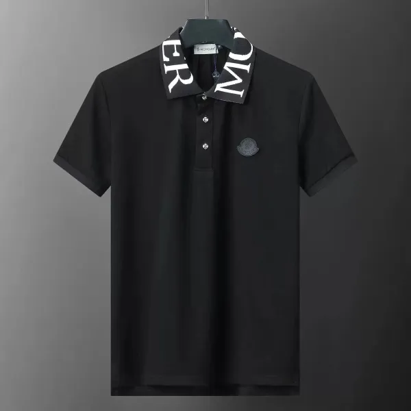 Moncler Logo Collar Black Polo - 1