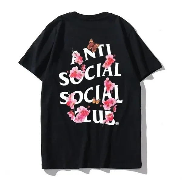 Anti Social Social Club Floral Butterfly Print Black T-Shirt - 1