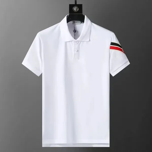 Moncler Polo White with Red-Black Stripe Sleeve - 1