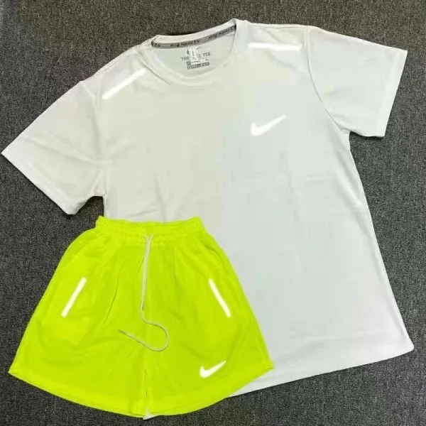 Nike Dri-FIT Run Short-Sleeve Tee and Reflective Shorts Set White / Neon Yellow Activewear - 1
