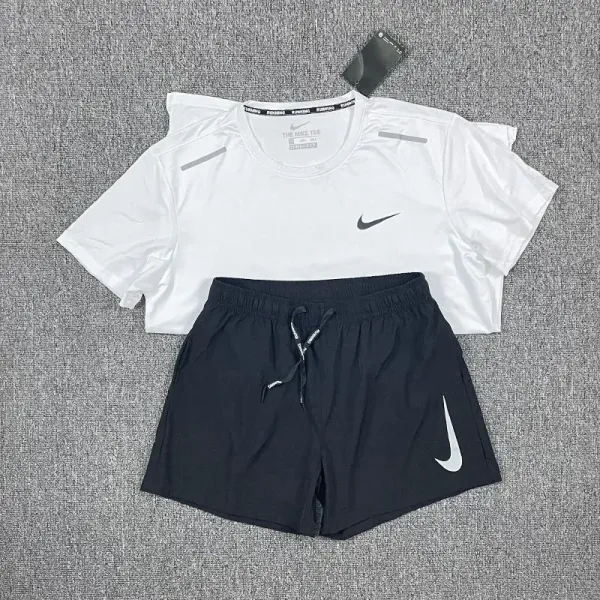 Nike Running T-Shirt and Shorts Set White/Black Activewear - 1