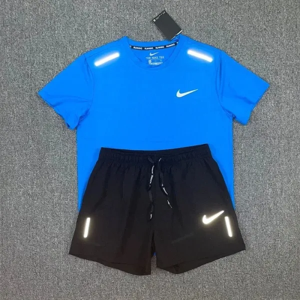 Nike Running Reflective Tech T-Shirt and Shorts Set Blue/Black - 1