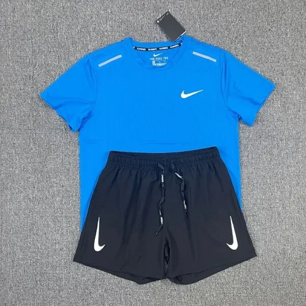 Nike Running Tee and Shorts Set Blue/Black Activewear - 1