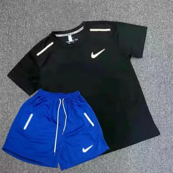 Nike Dri-FIT Reflective T-Shirt and Shorts Set Black/Blue - 1