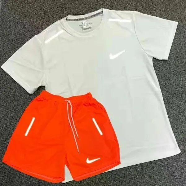 Nike Dri-FIT One Tee and Shorts Set White/Orange Activewear - 1