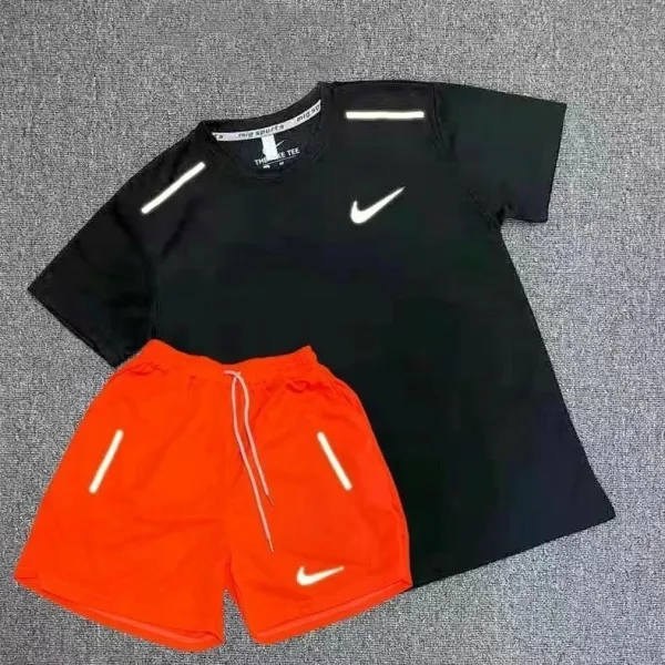 Nike Reflective Performance T-Shirt and Shorts Set Black/Orange - 1