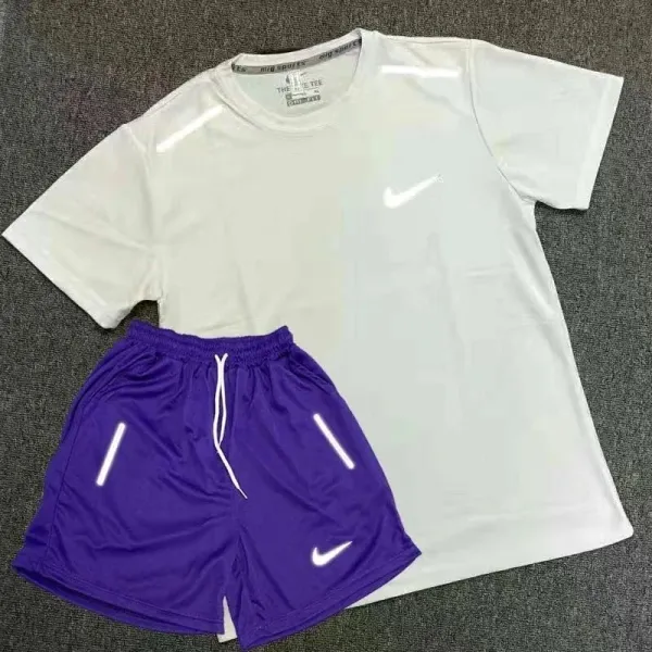 Nike Dri-FIT Reflective T-Shirt and Shorts Set White/Purple Activewear - 1
