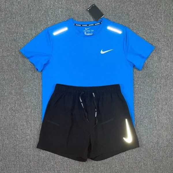 Nike Running Reflective Tech T-Shirt and Shorts Set Blue/Black - 1