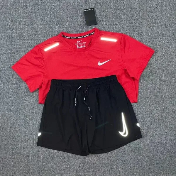 Nike Dri-FIT Run Reflective Red T-Shirt and Black Shorts Set - 1