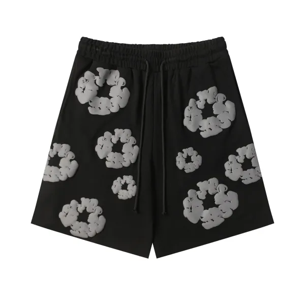Off-White Cloud Print Black Drawstring Shorts - 1