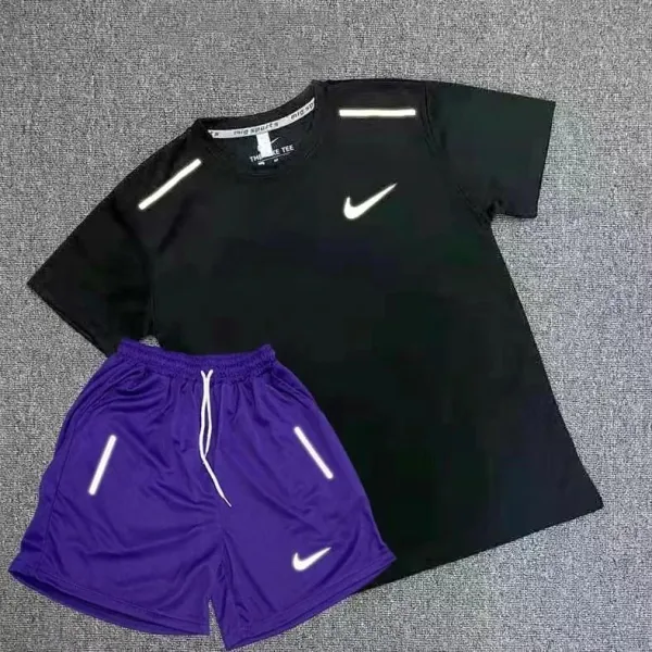 Nike Dri-FIT Reflective T-Shirt and Shorts Set Black/Purple Activewear - 1
