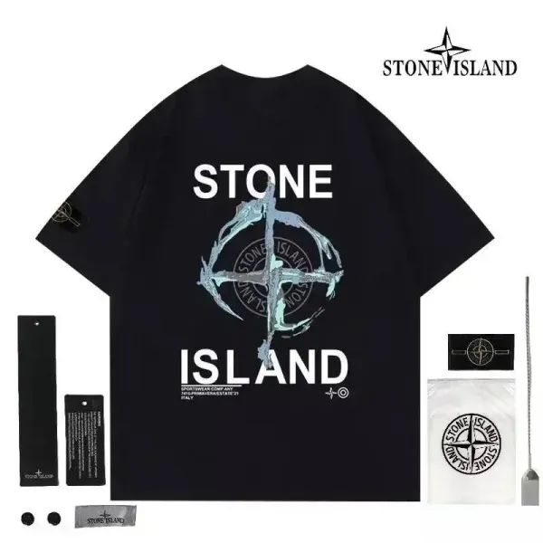 Stone Island Compass Logo Graphic T-Shirt Black - 1