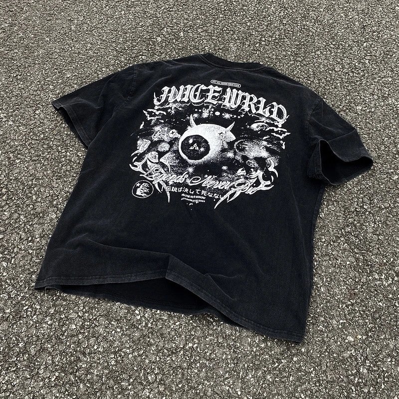 Design Huge World T-Shirt Black Streetwear Graphic Tee T-Shirts - 3