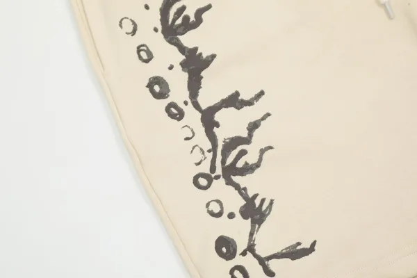 Design Abstract Print Drawstring Waist Shorts Beige - 17