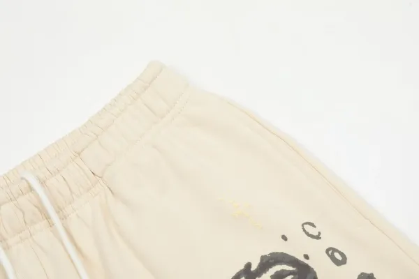 Design Abstract Print Drawstring Waist Shorts Beige - 15