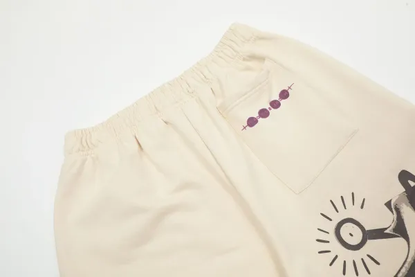 Design Abstract Print Drawstring Waist Shorts Beige - 13