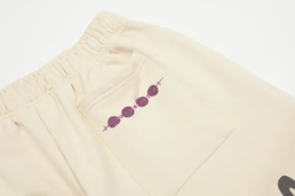 Design Abstract Print Drawstring Waist Shorts Beige - 11