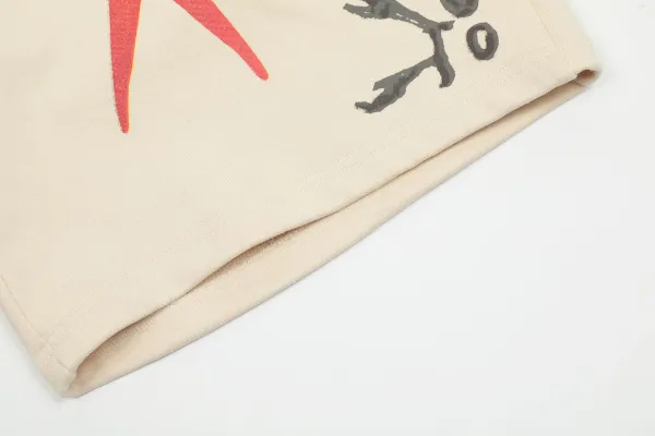Design Abstract Print Drawstring Waist Shorts Beige - 16