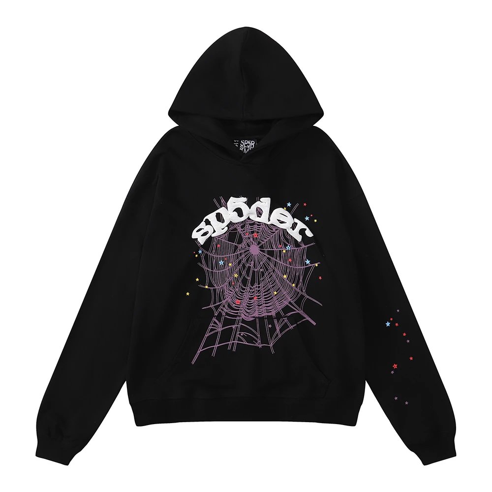 American streetwear, celebrity‑endorsed Sp5der 555555 puff‑print set: high‑street unisex hoodie and sweatpants—trendy an foto 5