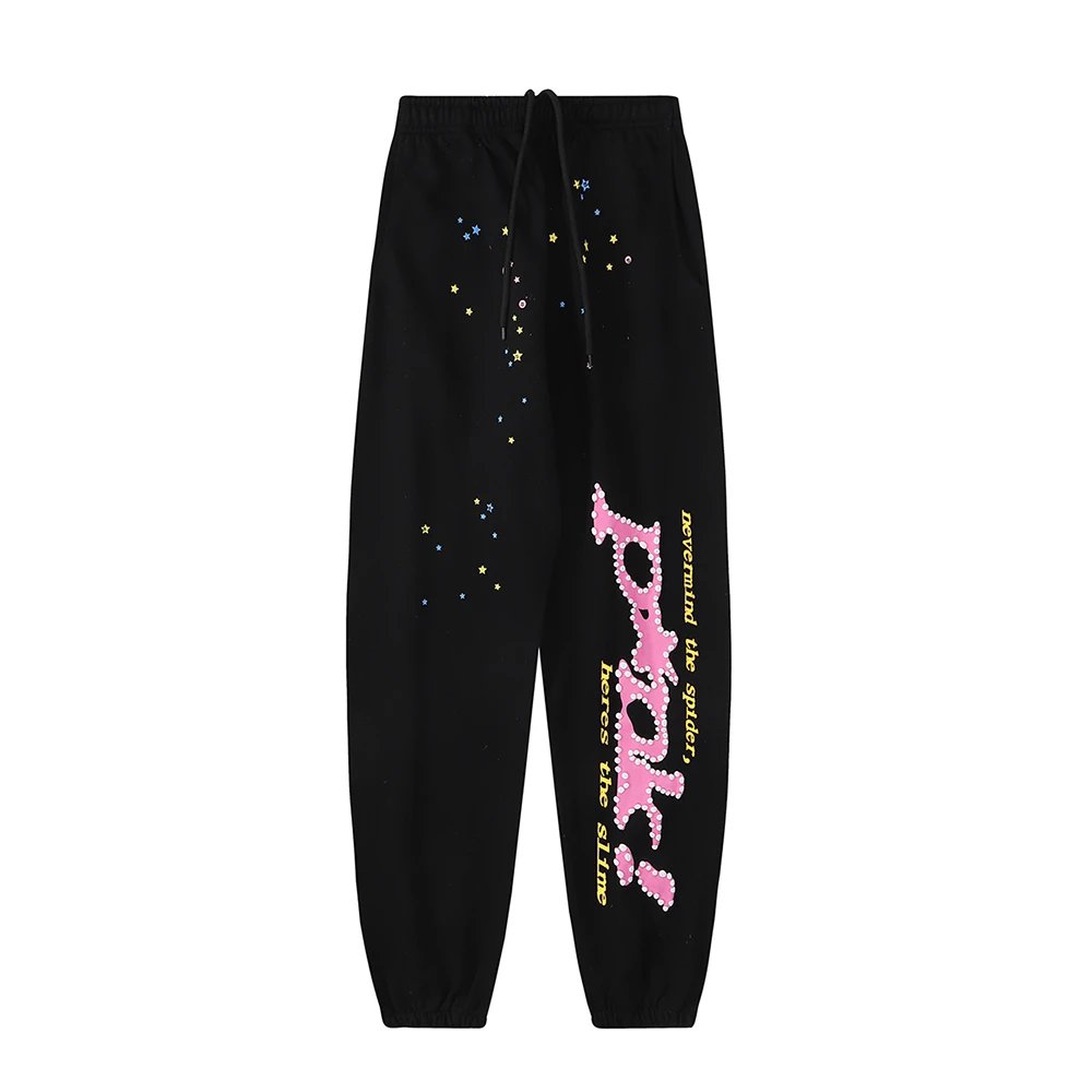 American streetwear, celebrity‑endorsed Sp5der 555555 puff‑print set: high‑street unisex hoodie and sweatpants—trendy an foto 2