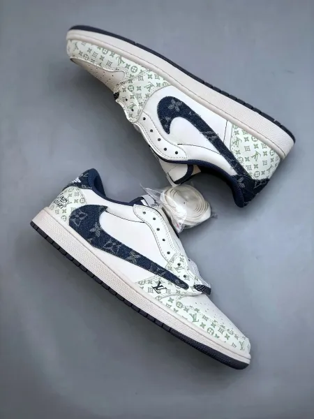 Louis Vuitton x Nike Air Force 1 Low Monogram Denim White Sneakers - 1