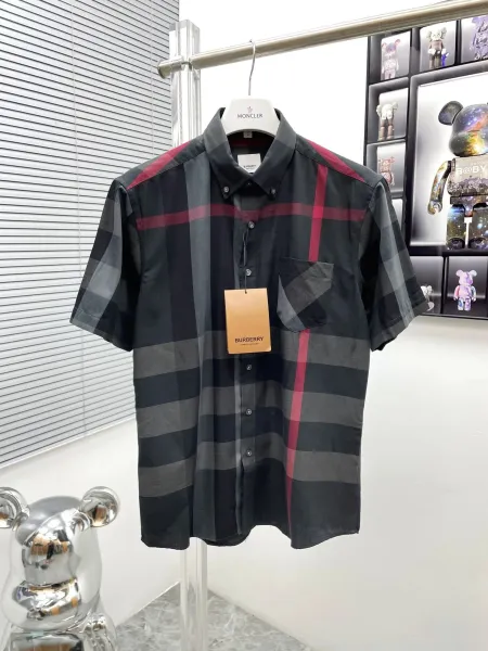 Burberry Check Print Short-Sleeve Shirt Black Red Gray - 1