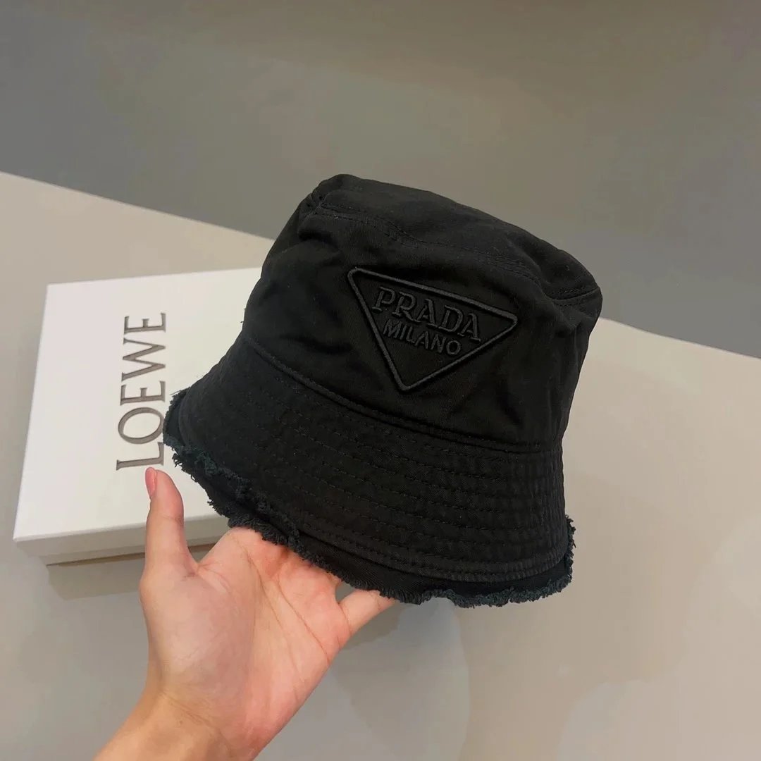 Prada Logo-Embellished Distressed White Bucket Hat - 38