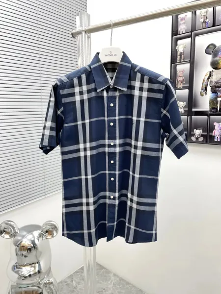Moncler Short-Sleeve Checkered Shirt Navy - 1