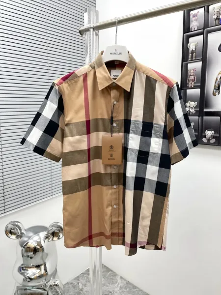 Burberry Check Patchwork Short-Sleeve Shirt Beige Multicolor - 1