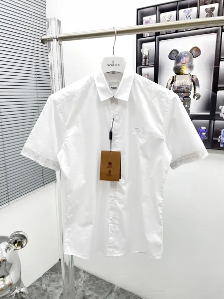 Burberry Monogram-Embroidered Short-Sleeve Shirt White - 1