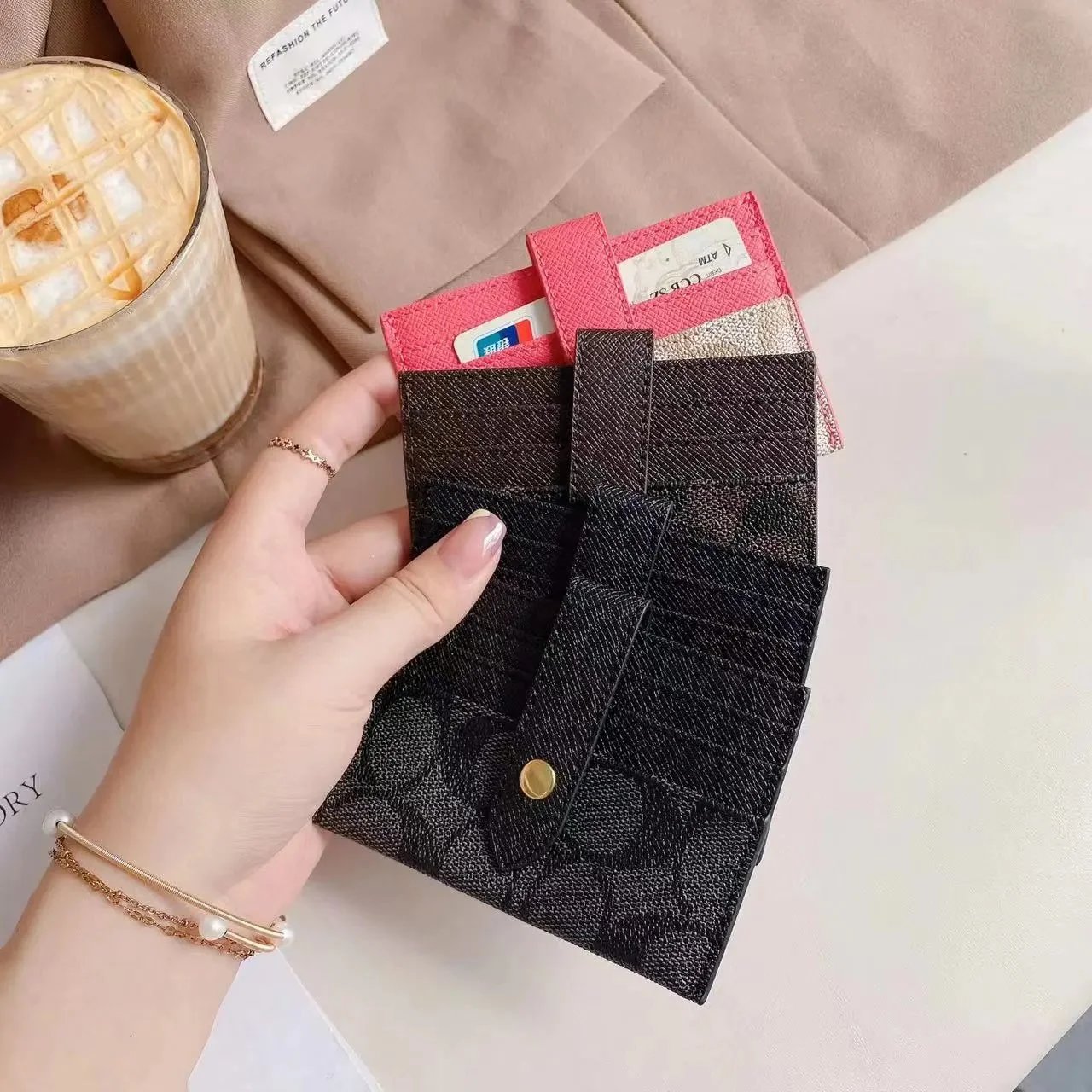 Coach Signature Print Envelope Card Holder Brown Wallet - 3