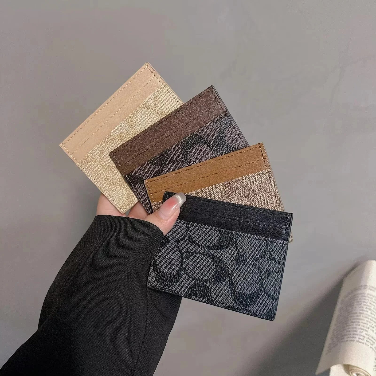 Coach Signature Print Envelope Card Holder Brown Wallet - 2