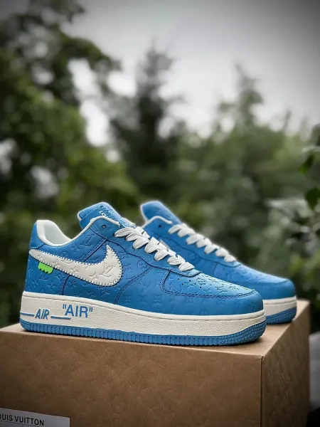 Louis Vuitton x Nike Air Force 1 Blue Monogram Sneakers - 1
