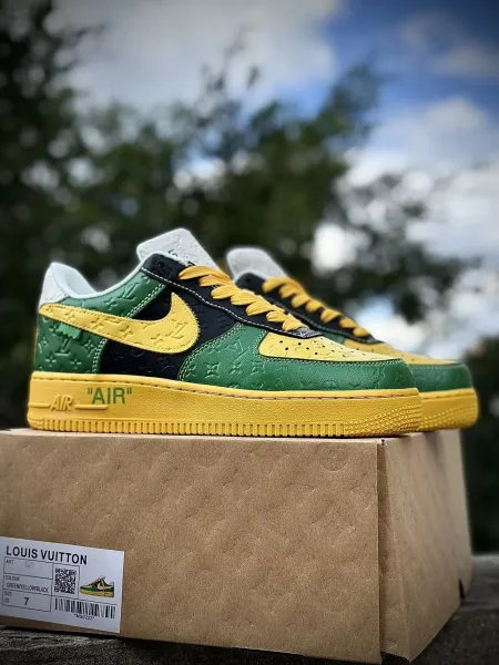 Louis Vuitton x Nike Air Force 1 Green / Yellow / Black Sneakers - 1