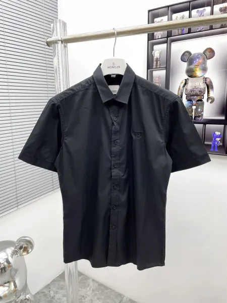 Burberry Monogram-Embroidered Short-Sleeve Shirt Black - 1