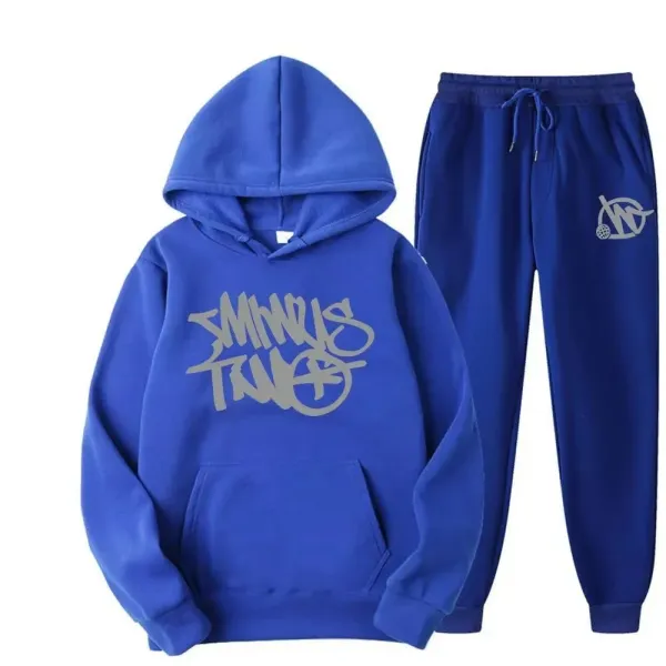 Design Graffiti Hoodie and Sweatpants Set Royal Blue - 1