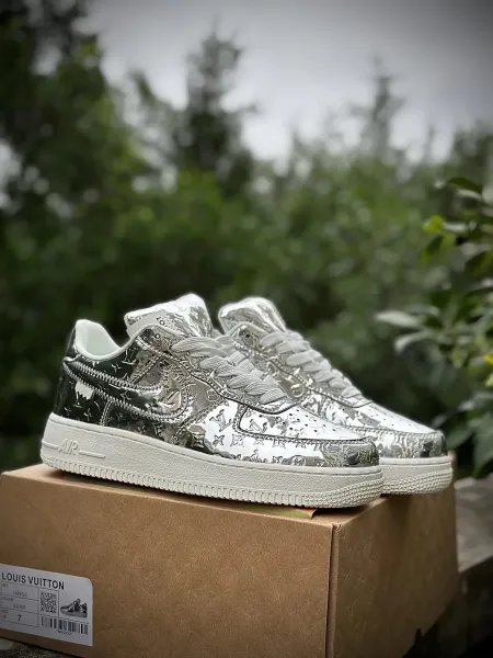 Louis Vuitton x Nike Air Force 1 Silver Monogram Sneakers - 1