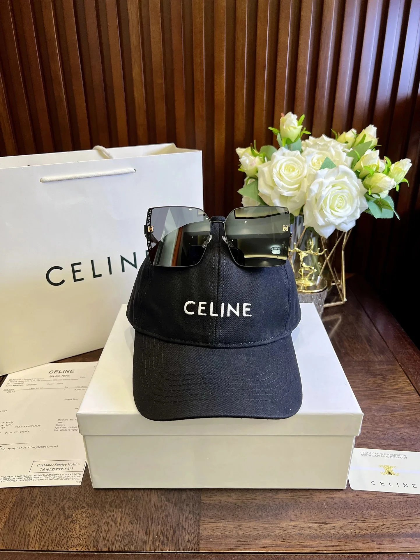 Celine Triomphe Logo Baseball Cap Beige with Sunglasses - 23