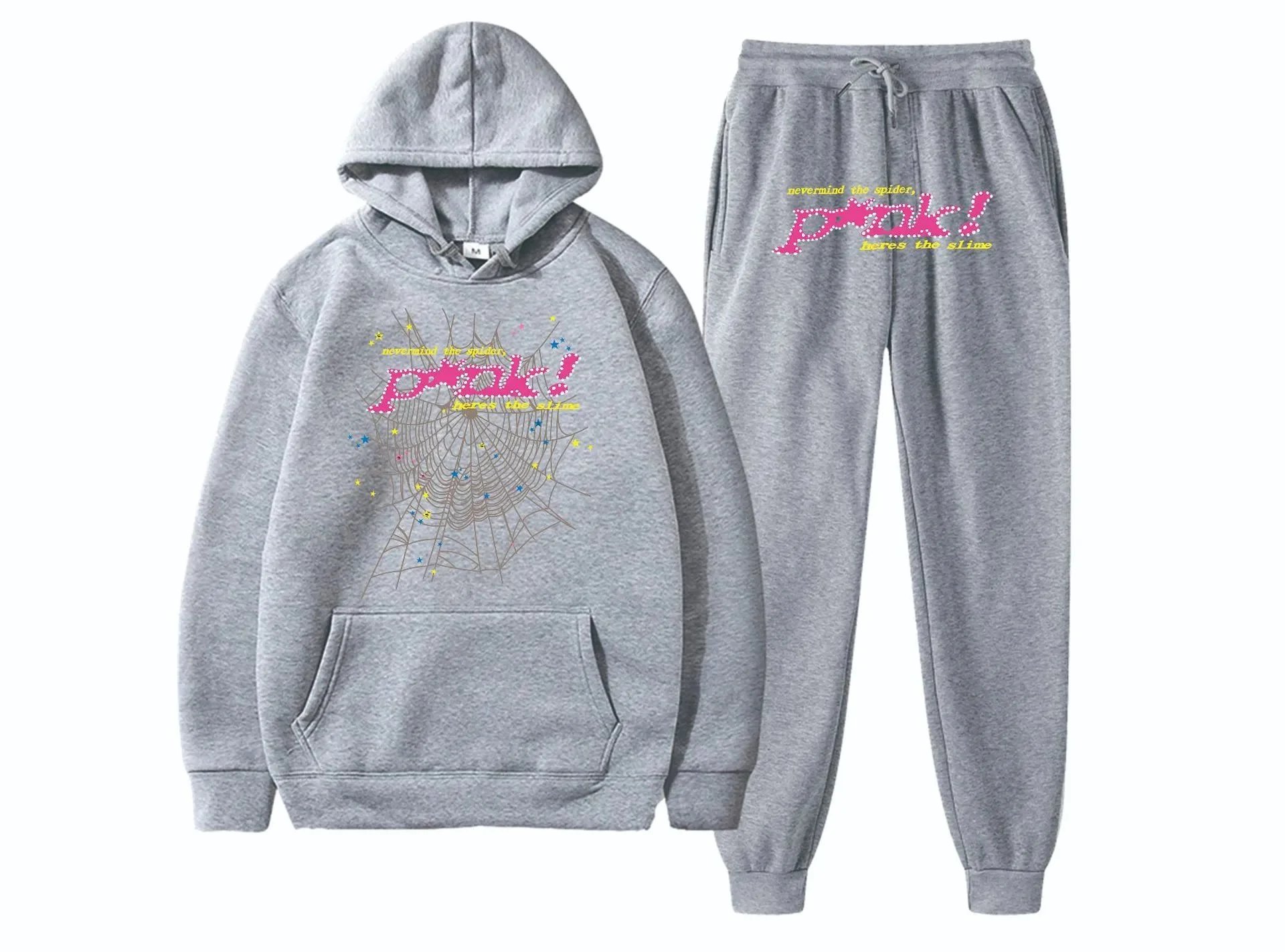 Spider! Spider Web Graphic Hoodie and Sweatpants Set Beige & Black - 25