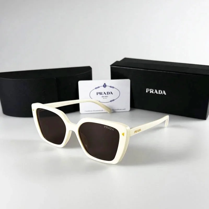 Prada Printed Acetate Oversized Sunglasses White Multicolor - 5