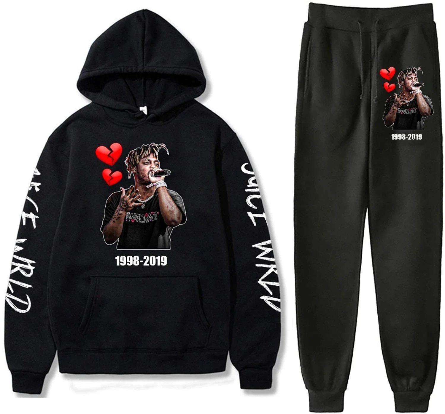 Design Juice WRLD Graphic Hoodie and Sweatpants Set Black Sets - 6