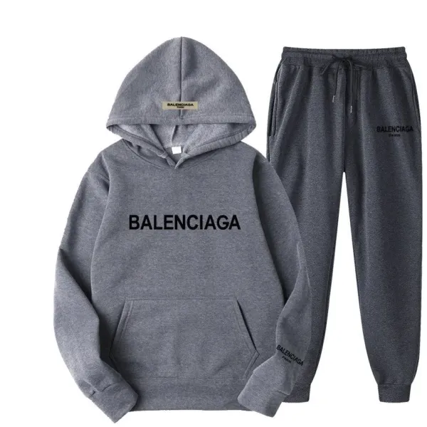 Balenciaga Logo Hoodie and Sweatpants Set Gray - 1