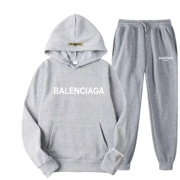 Balenciaga Logo Hoodie and Sweatpants Set Gray - 1