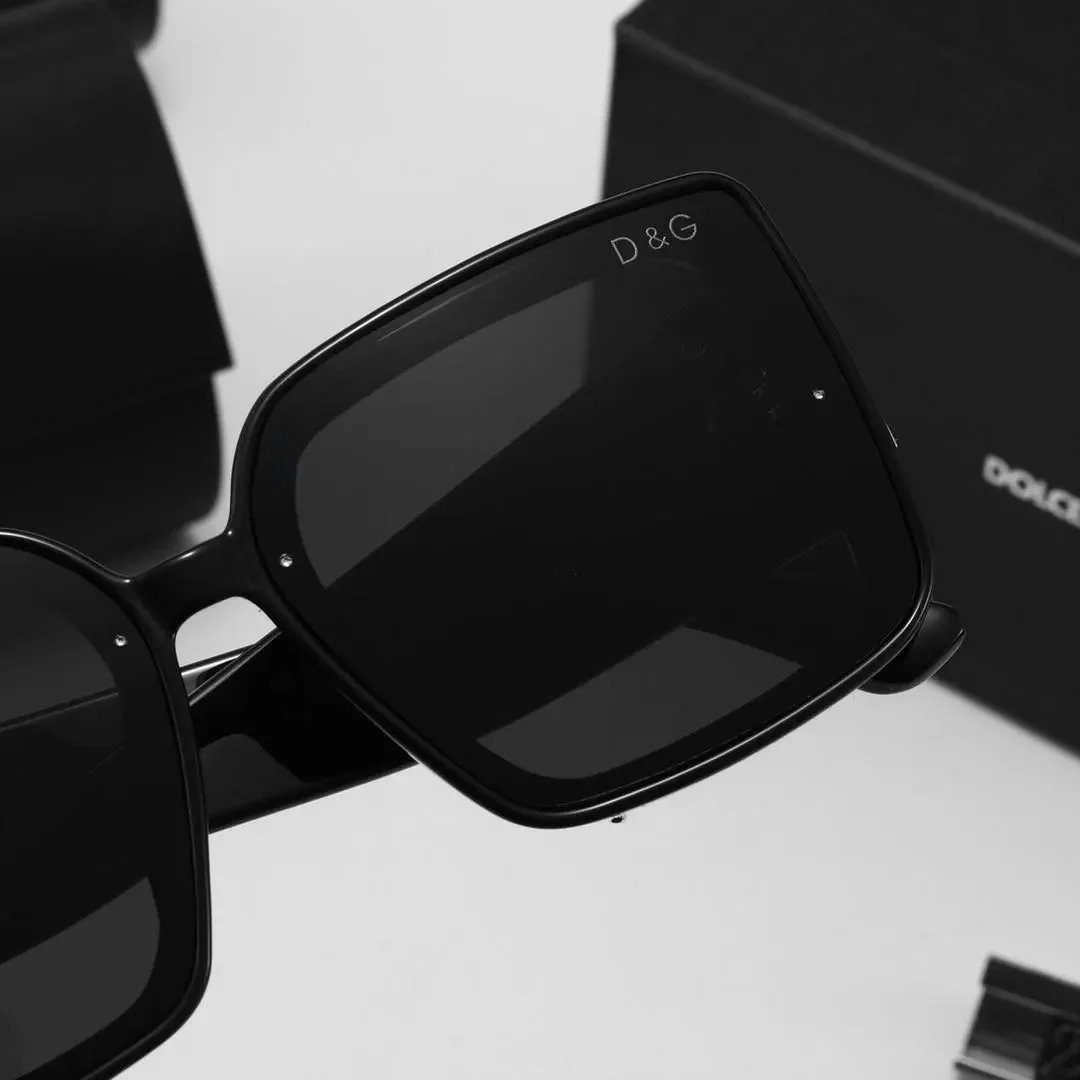 Dolce & Gabbana Square Frame Sunglasses Black with Gold DG Logo - 4