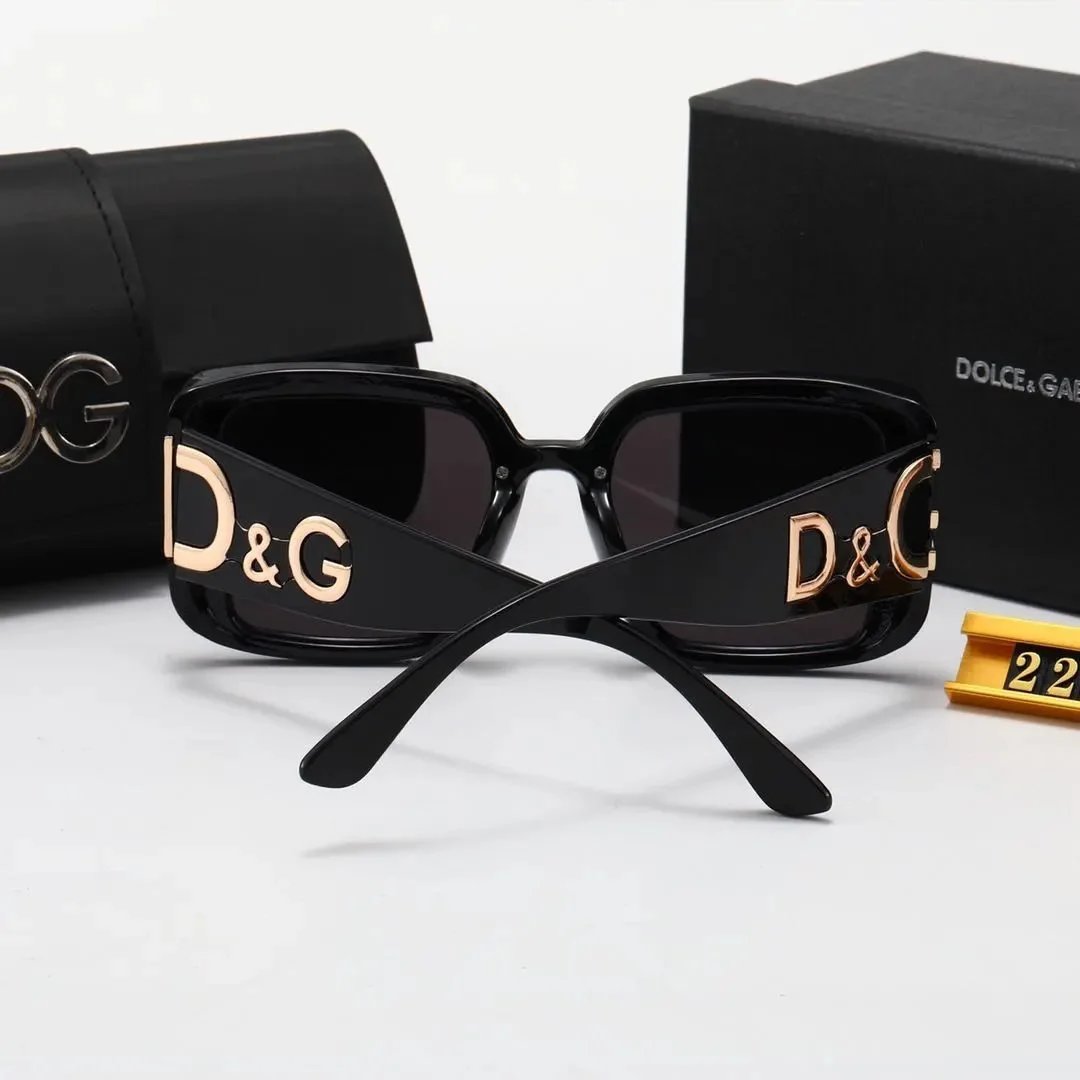 Dolce & Gabbana Square Frame Sunglasses Black with Gold DG Logo - 6