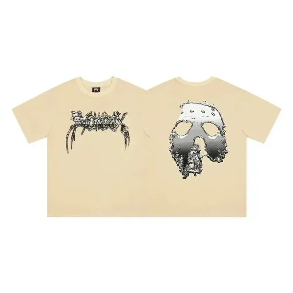 Design Skull Graphic Print Beige T-Shirt - 1