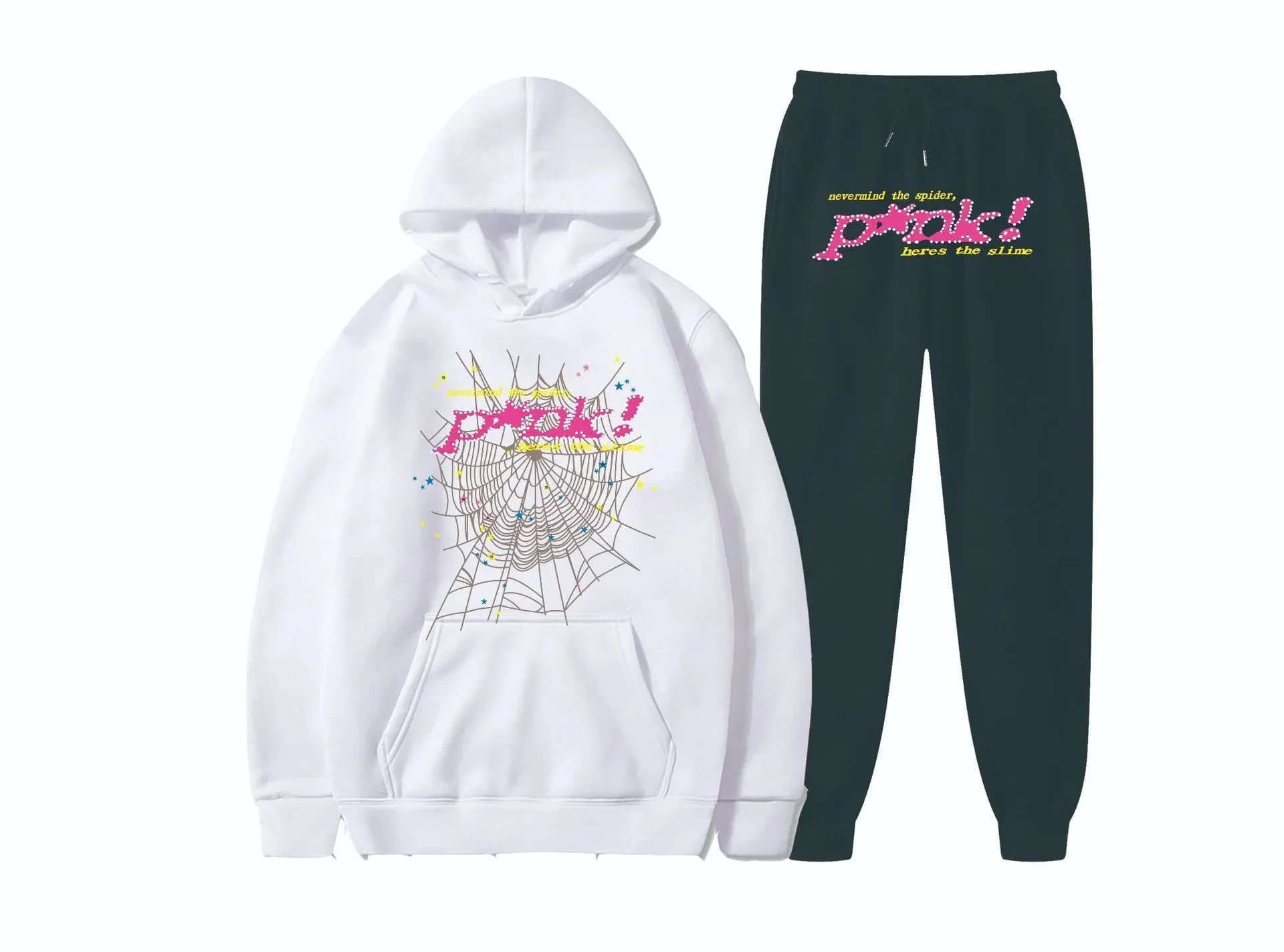 Spider! Spider Web Graphic Hoodie and Sweatpants Set Beige & Black - 3