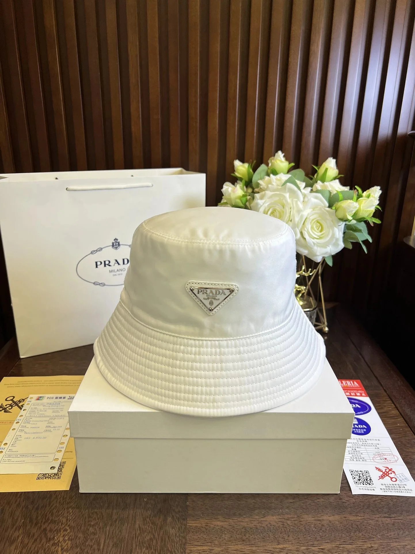 Prada Logo-Embellished Distressed White Bucket Hat - 36
