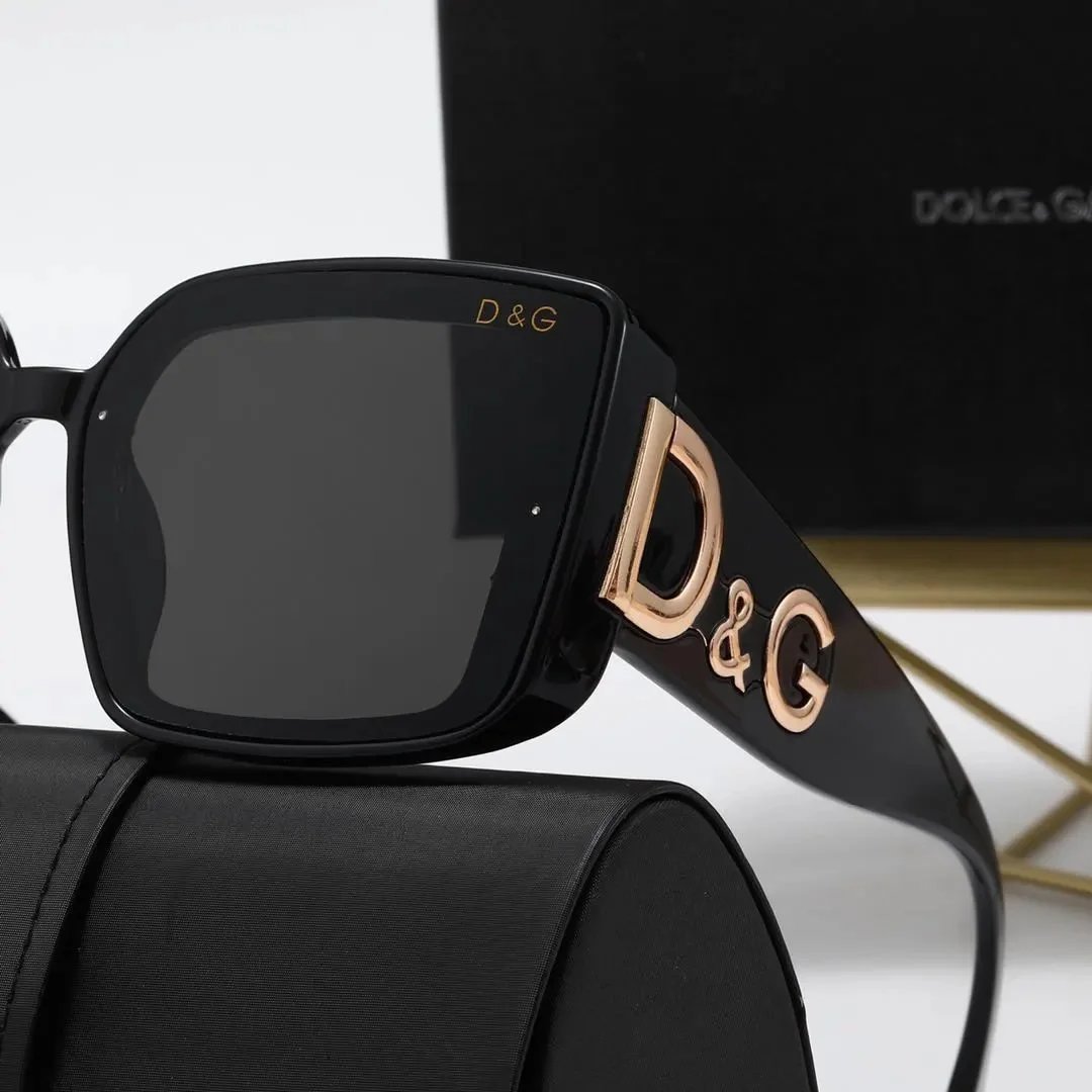 Dolce & Gabbana Square Frame Sunglasses Black with Gold DG Logo - 5