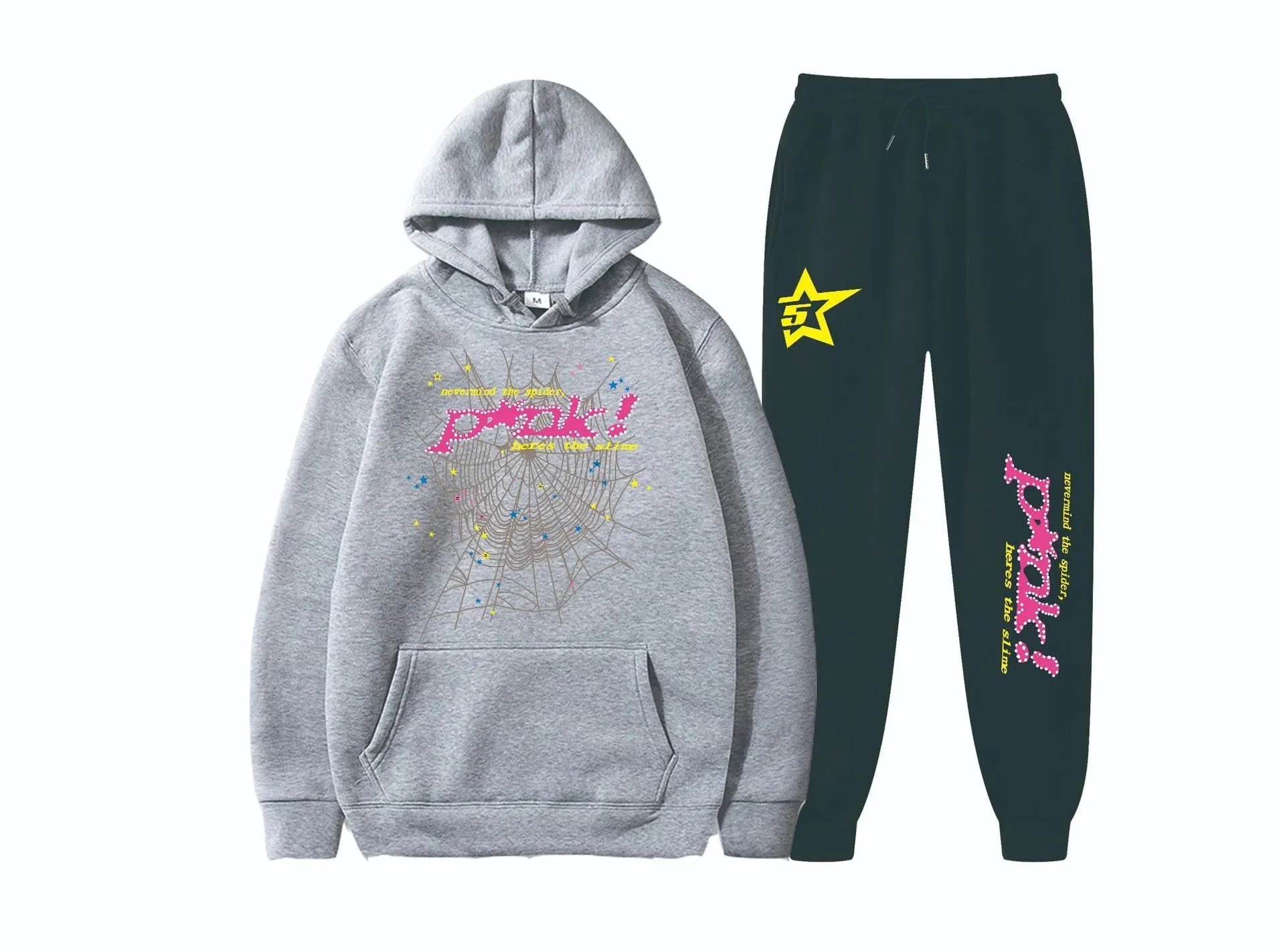 Spider! Spider Web Graphic Hoodie and Sweatpants Set Beige & Black - 24